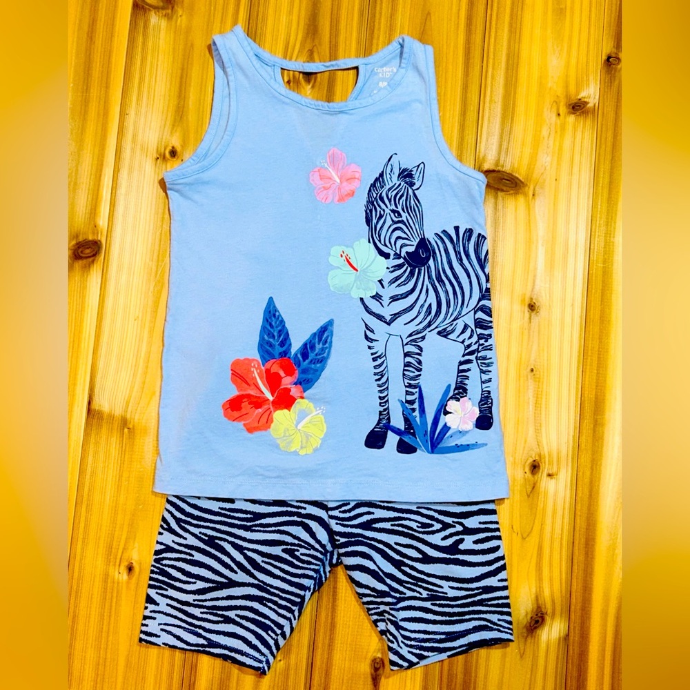Carters Girls Set Size 8 Zebra Print Shorts and Tank Top Excellent Condition Zoo